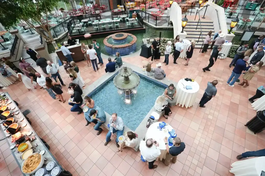Overhead view of the Veterans United Realty corporate reception in the Gaylord Texan atrium in Grapevine, Texas.