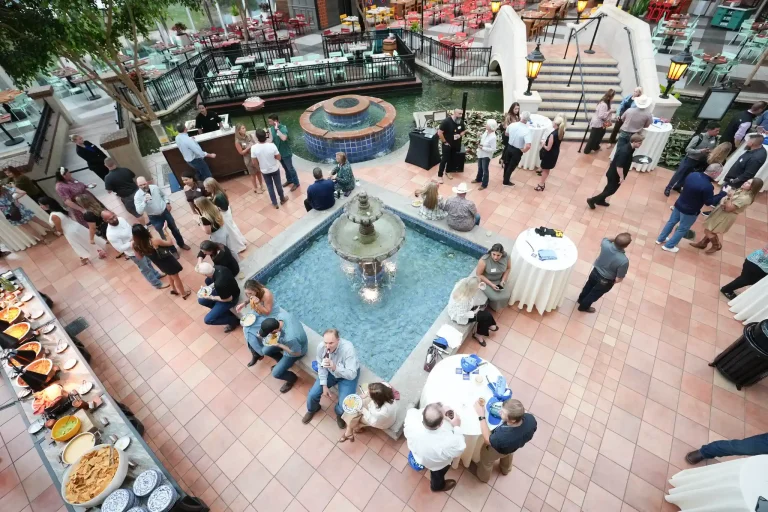 Overhead view of the Veterans United Realty corporate reception in the Gaylord Texan atrium in Grapevine, Texas.